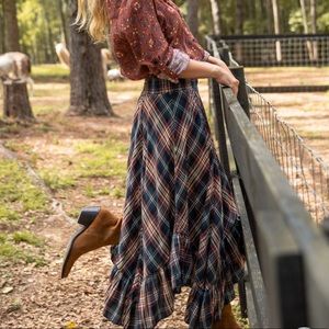 Natural Life Plaid Midi Skirt
